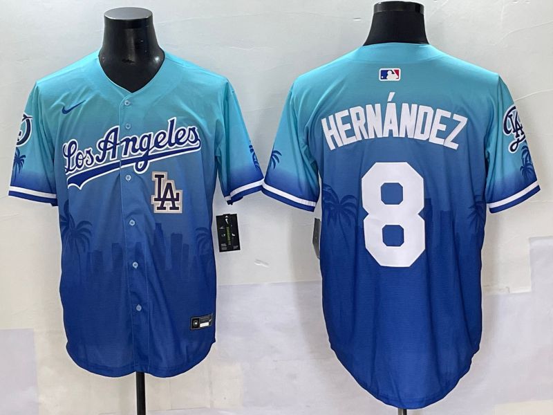 Men 2025 Los Angeles Dodgers #8 Hernandez Blue Nike MLB Jersey Daoqite style 8